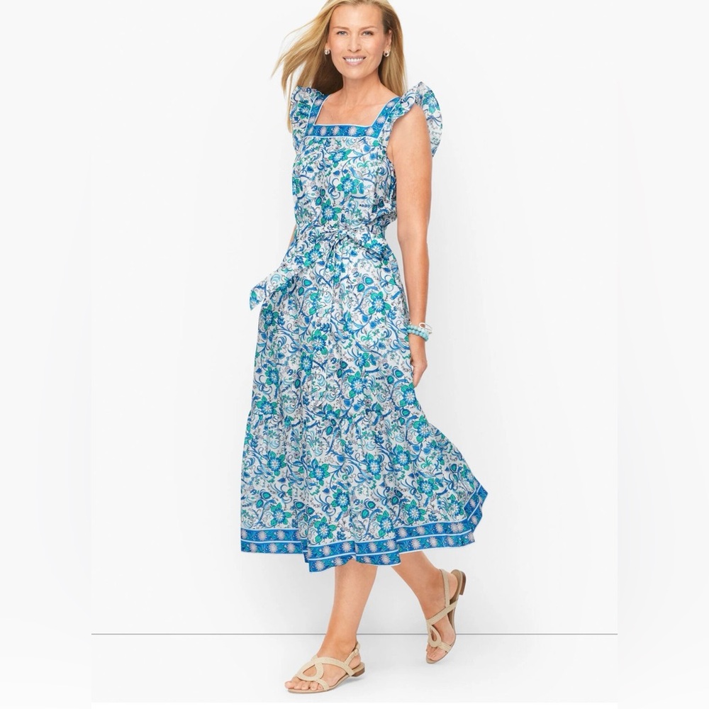 🩵NWOT TALBOTS VOILE SQUARE NECK DRESS - SONGBIRD FLORAL, Size 6